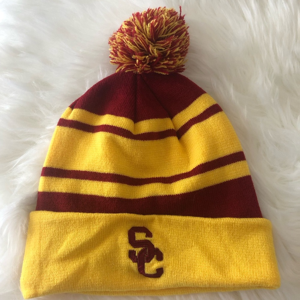USC Red & Gold Stripped Pompom Beanie Hat